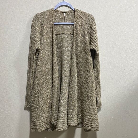 Free People Boho Ribbed Wool Blend Open Front Cardigan Sweater Knit - Picture 3 of 12